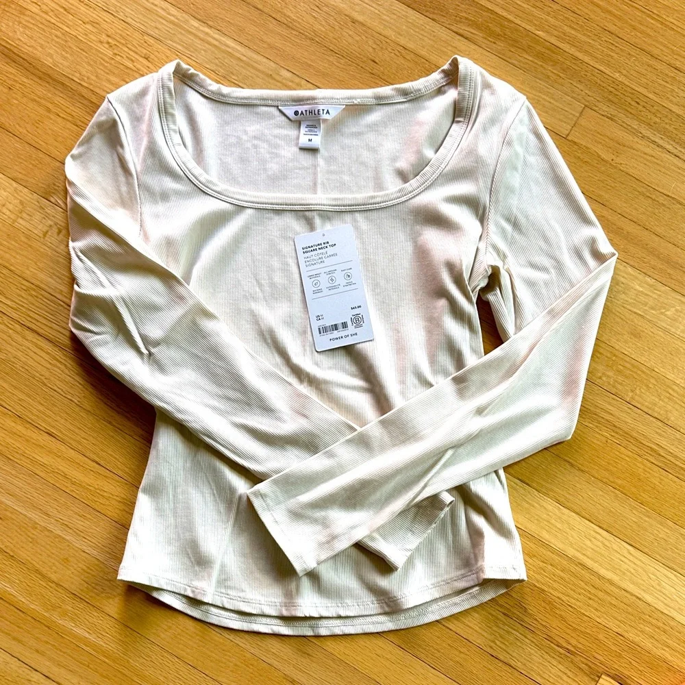 NWOT Athleta signature rib square neck top in bone - Picture 5 of 7